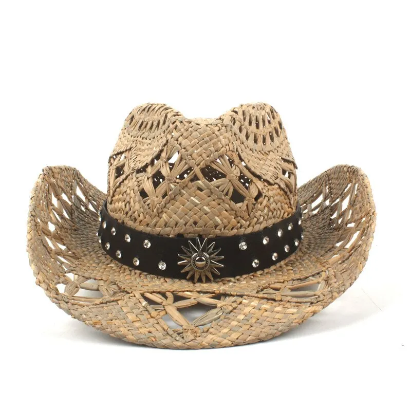 100% Natural Straw Cowboy Hat Women Men Handmade Weave Cowboy Hats