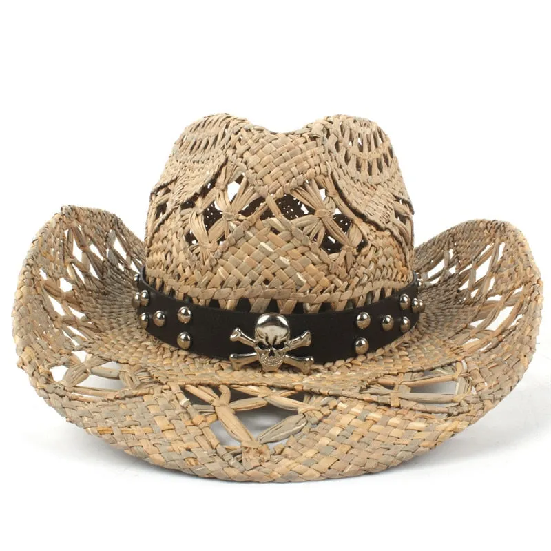 100% Natural Straw Cowboy Hat Women Men Handmade Weave Cowboy Hats