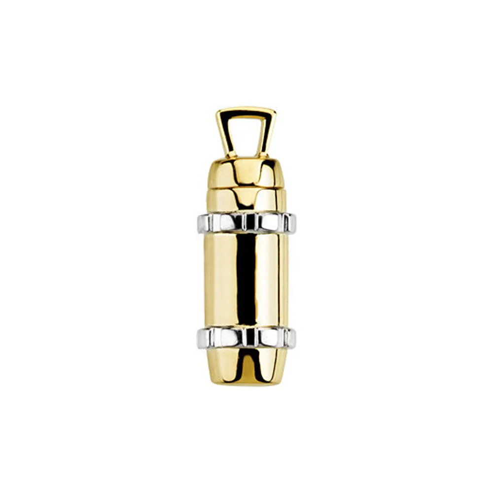 14k Yellow and White Gold, Two Tone Cylinder Ash Holder Pendant