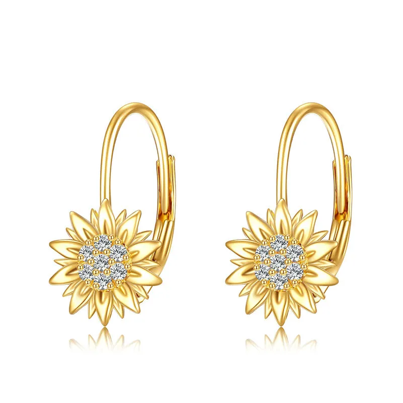 14K Yellow Gold Sunflower Earrings for Women Solid Gold Earrings Jewelry Gifts for Her