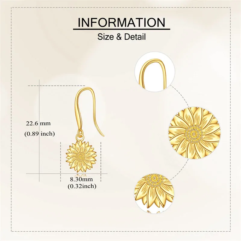 14K Yellow Gold Sunflower Earrings for Women Solid Gold Earrings Jewelry Gifts for Her