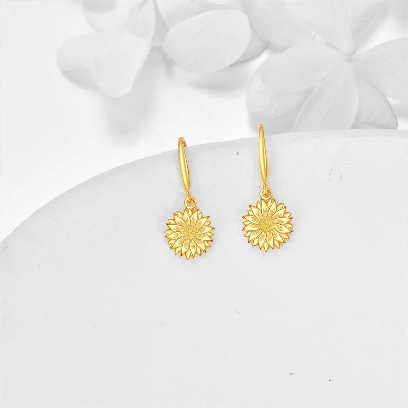 14K Yellow Gold Sunflower Earrings for Women Solid Gold Earrings Jewelry Gifts for Her