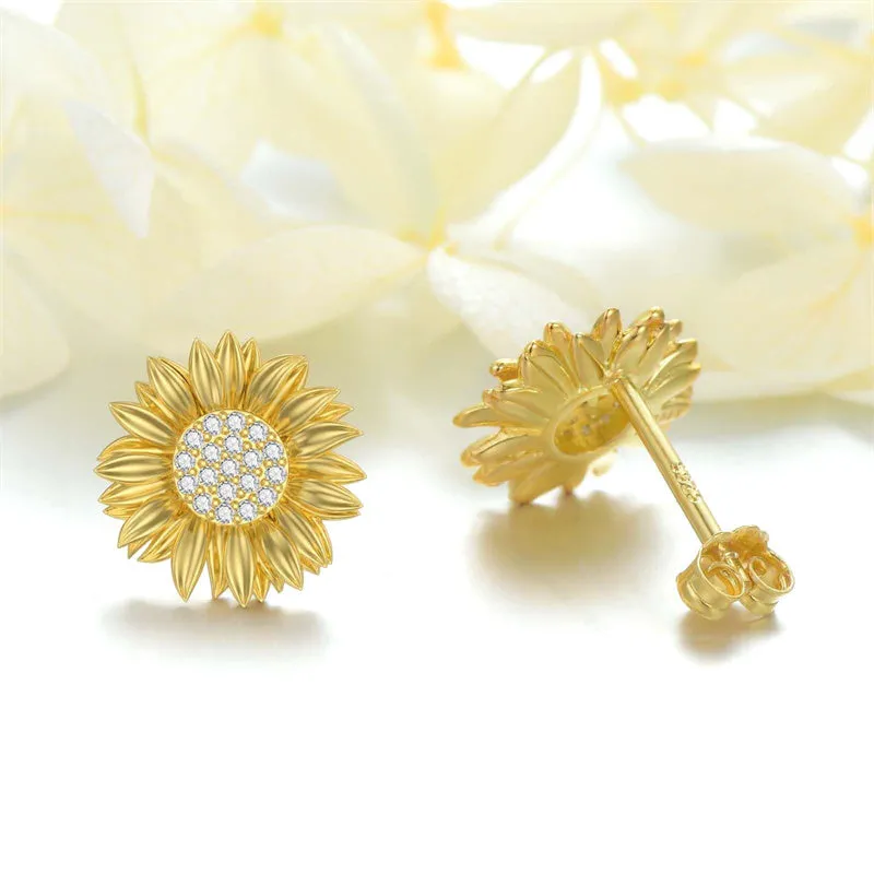 14K Yellow Gold Sunflower Earrings for Women Solid Gold Earrings Jewelry Gifts for Her