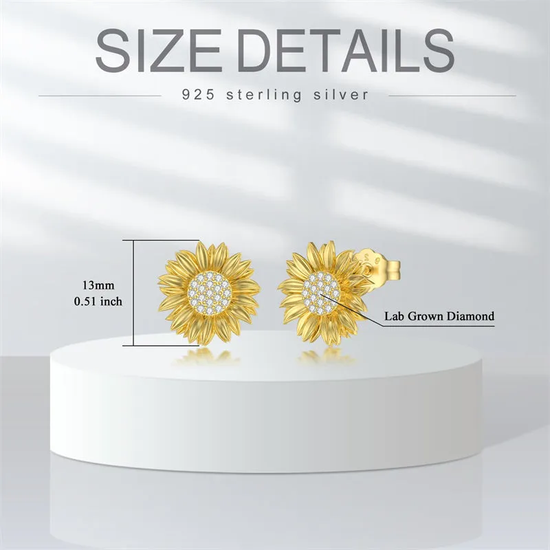 14K Yellow Gold Sunflower Earrings for Women Solid Gold Earrings Jewelry Gifts for Her