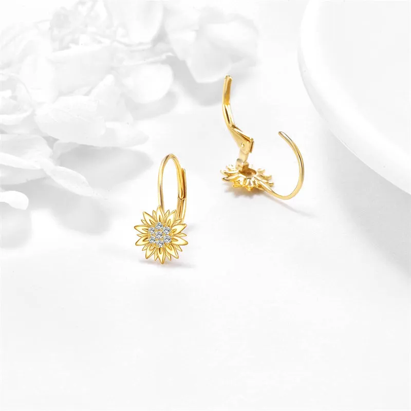 14K Yellow Gold Sunflower Earrings for Women Solid Gold Earrings Jewelry Gifts for Her