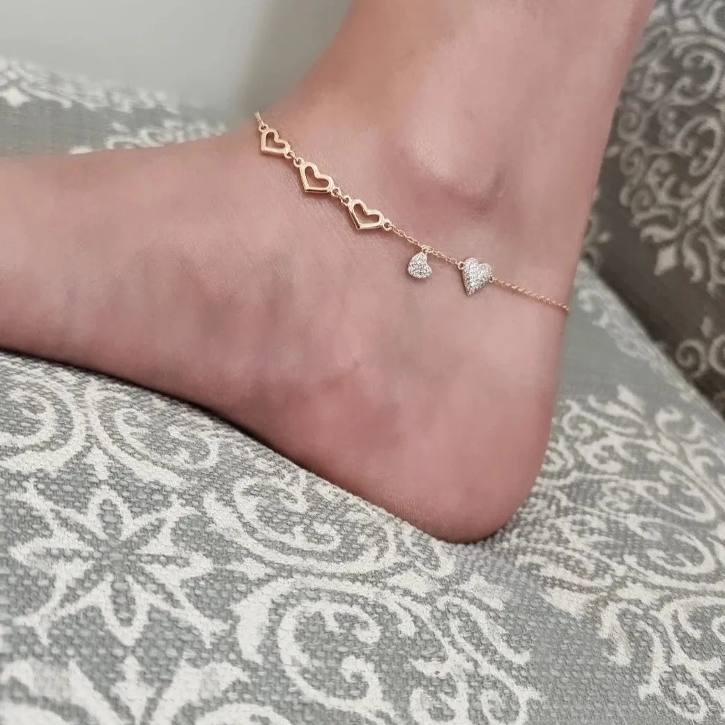 18k Gold Filled Heart Anklet