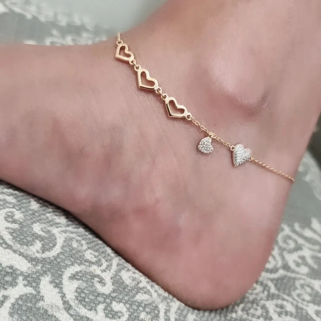 18k Gold Filled Heart Anklet