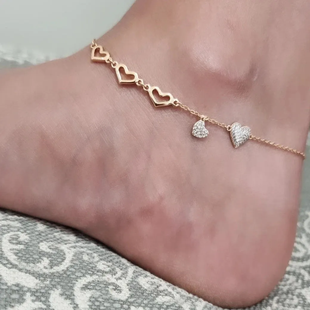 18k Gold Filled Heart Anklet