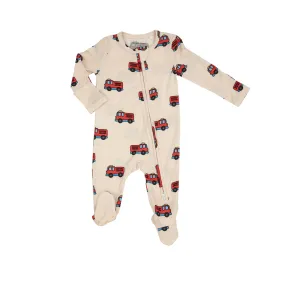 2-Way Zipper Footie / Fire Truck / Cream