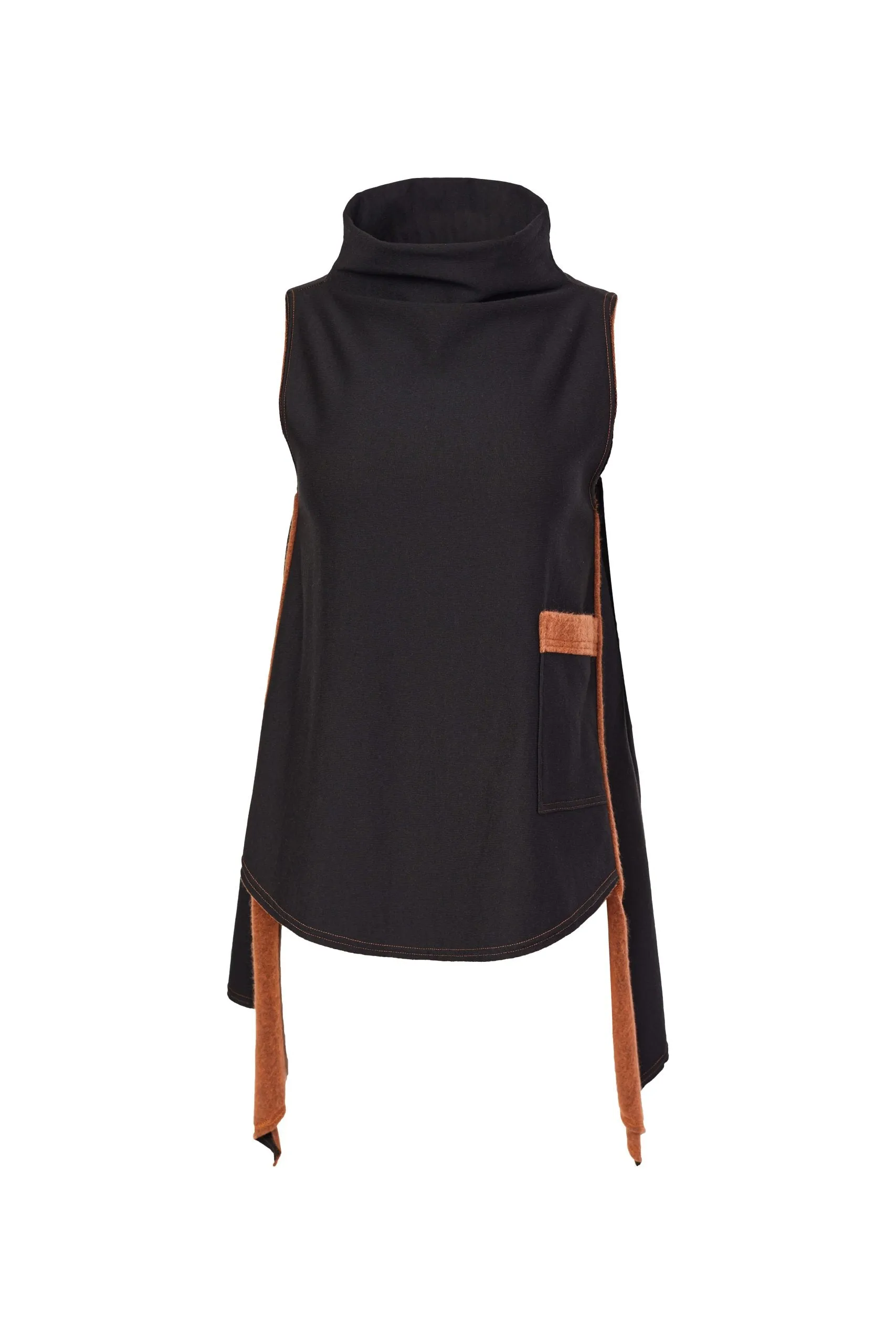 212- Naya Top with Raw Seams & Pockets- Black & Spice