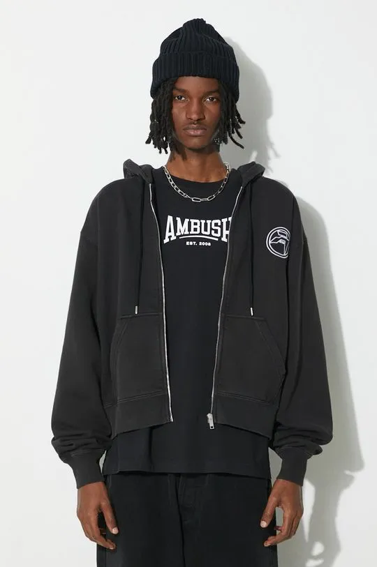 AMBUSH cotton sweatshirt Embroidered Emblem Zip Up men's black color BMBE002S24FLE