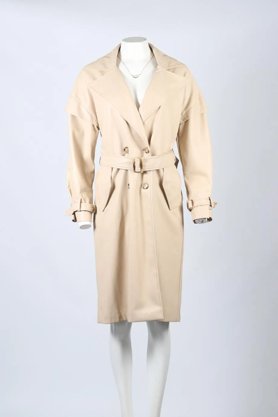 APPARIS BELTED DOUBLE BREASTED FAUX LEATHER TRENCH COAT XSMALL