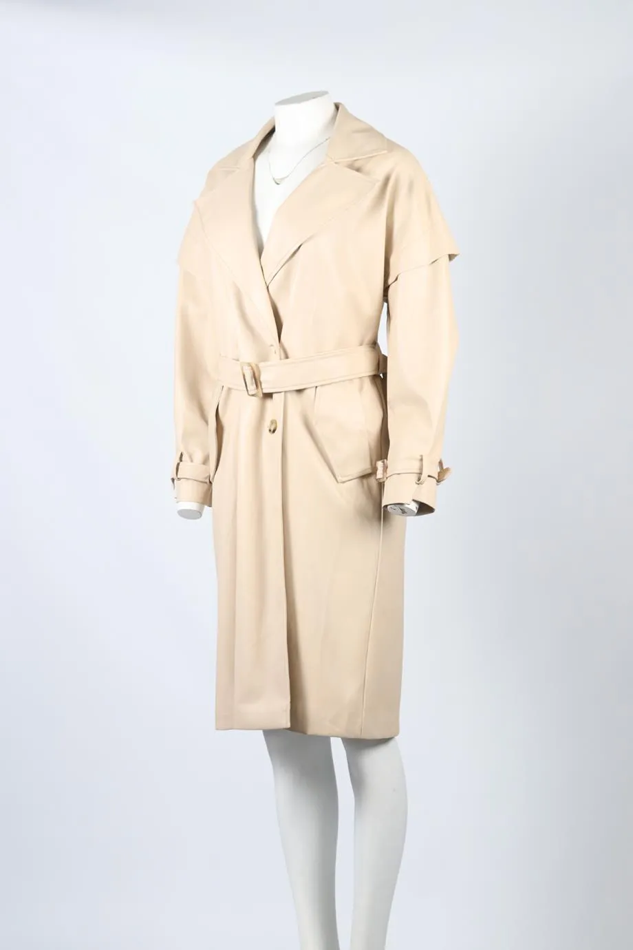 APPARIS BELTED DOUBLE BREASTED FAUX LEATHER TRENCH COAT XSMALL