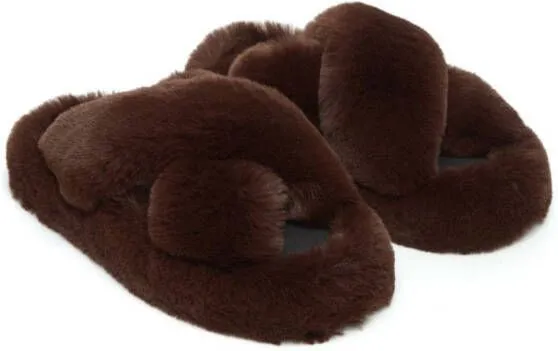 Apparis Biba faux-fur crossover slippers Brown