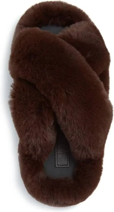 Apparis Biba faux-fur crossover slippers Brown