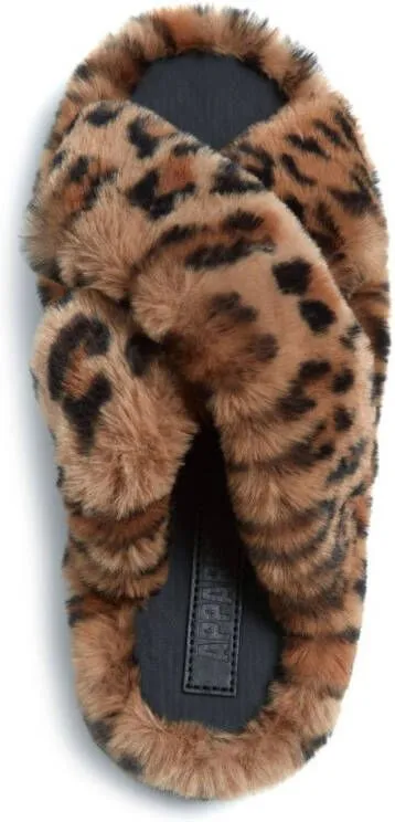 Apparis Biba faux-fur leopard-print crossover slippers Brown