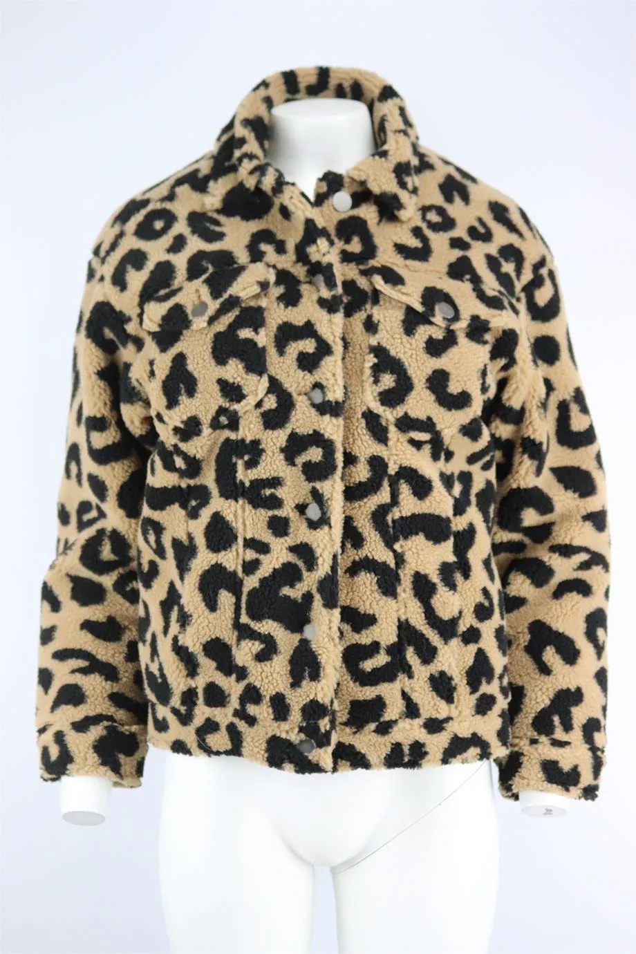 APPARIS LEOPARD PRINT FAUX SHEARLING JACKET SMALL