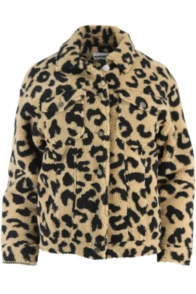 APPARIS LEOPARD PRINT FAUX SHEARLING JACKET SMALL