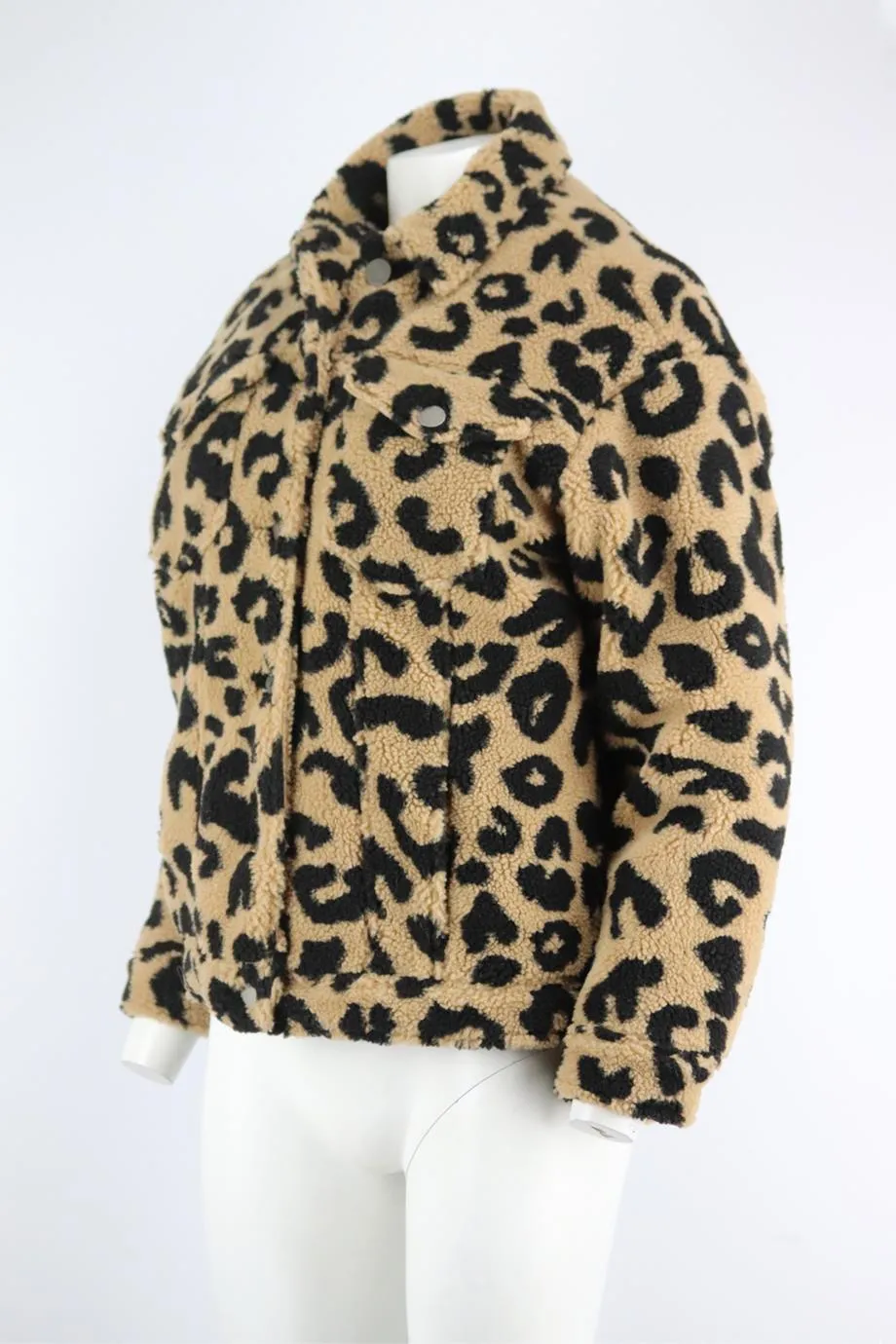 APPARIS LEOPARD PRINT FAUX SHEARLING JACKET SMALL