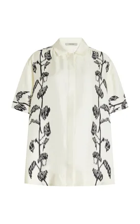 Asceno Montauk Oversized Vine-Printed Silk Shirt