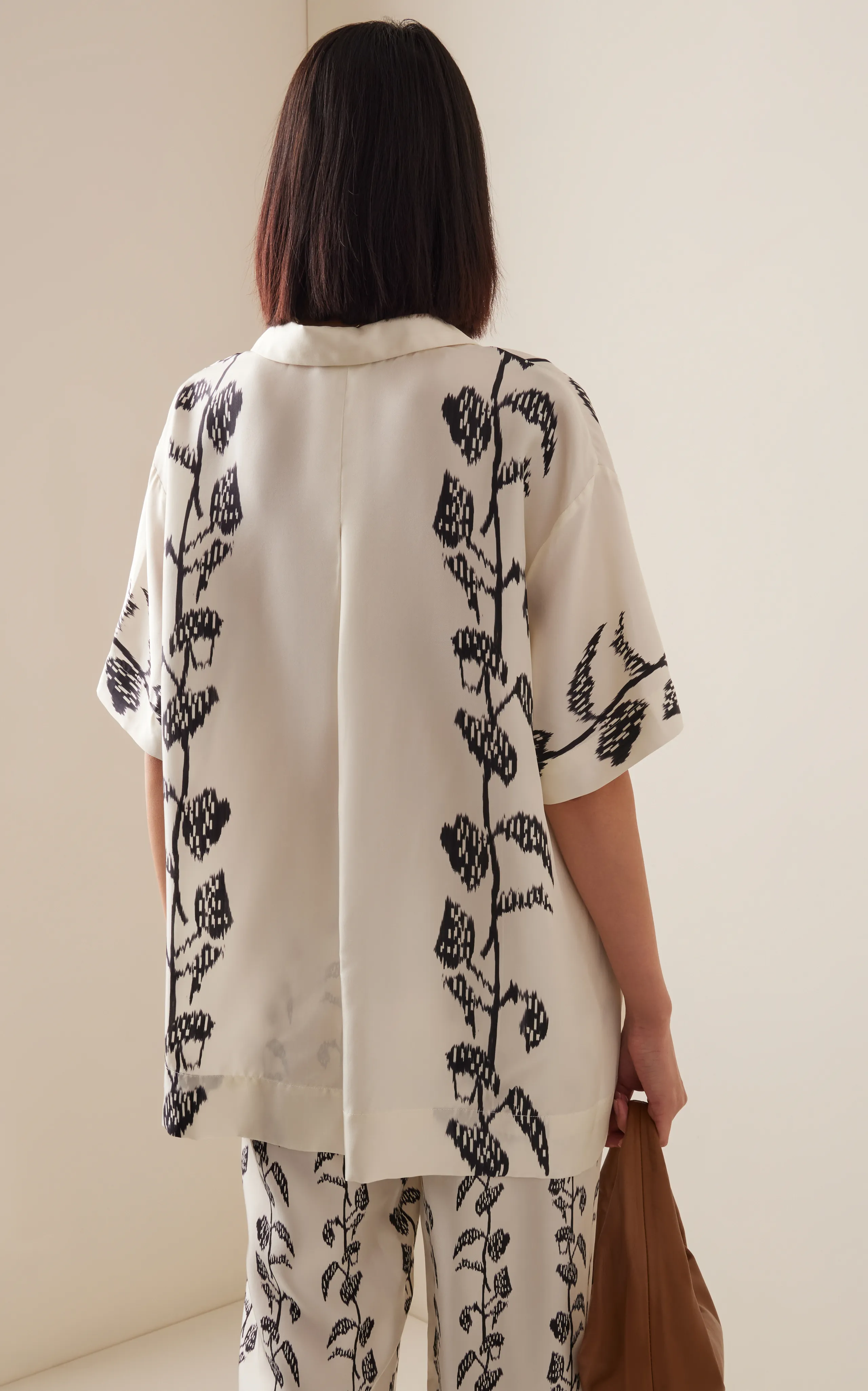 Asceno Montauk Oversized Vine-Printed Silk Shirt