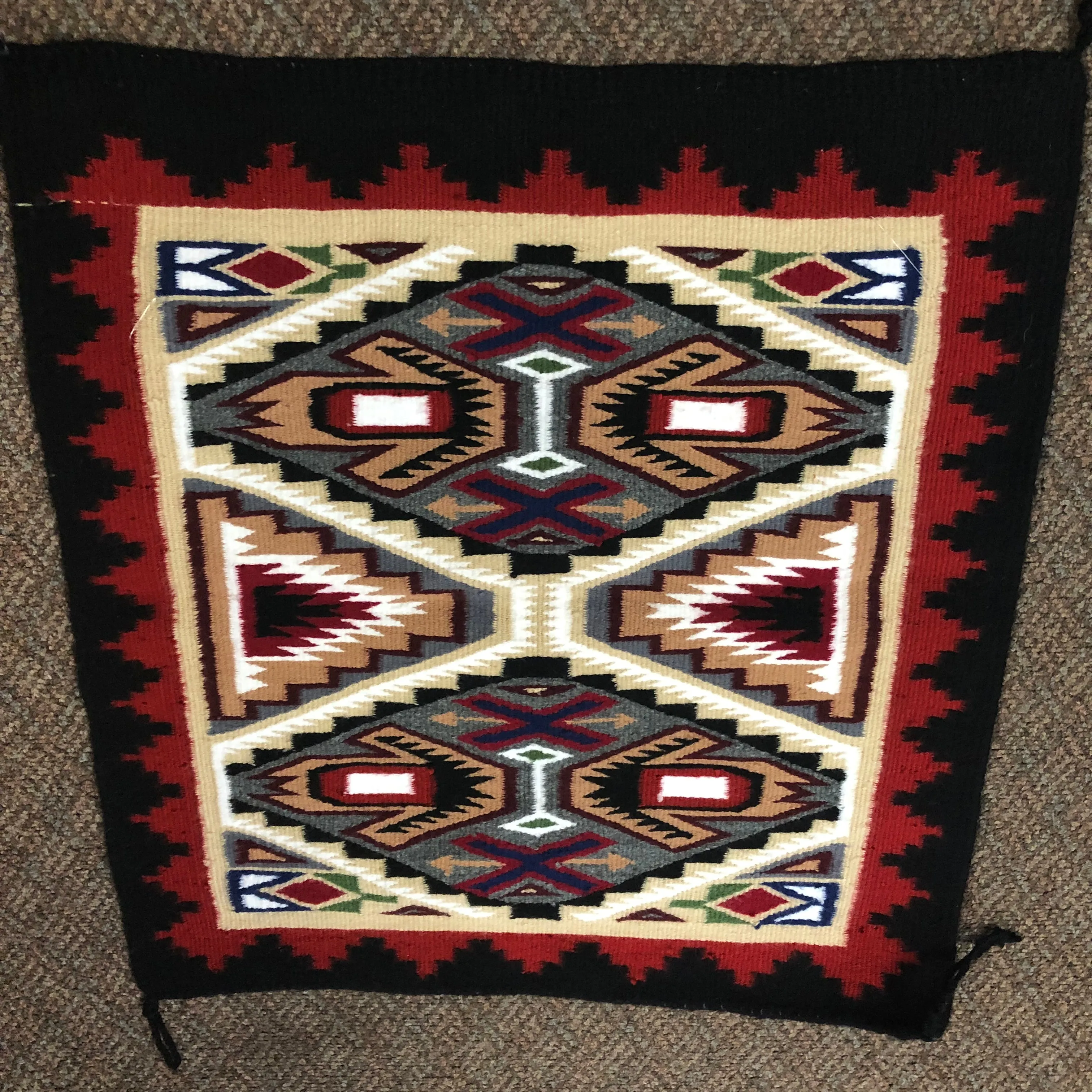 Authentic Navajo Handwoven wool rug by Rosemary Sage, 22.5” x 23.5”