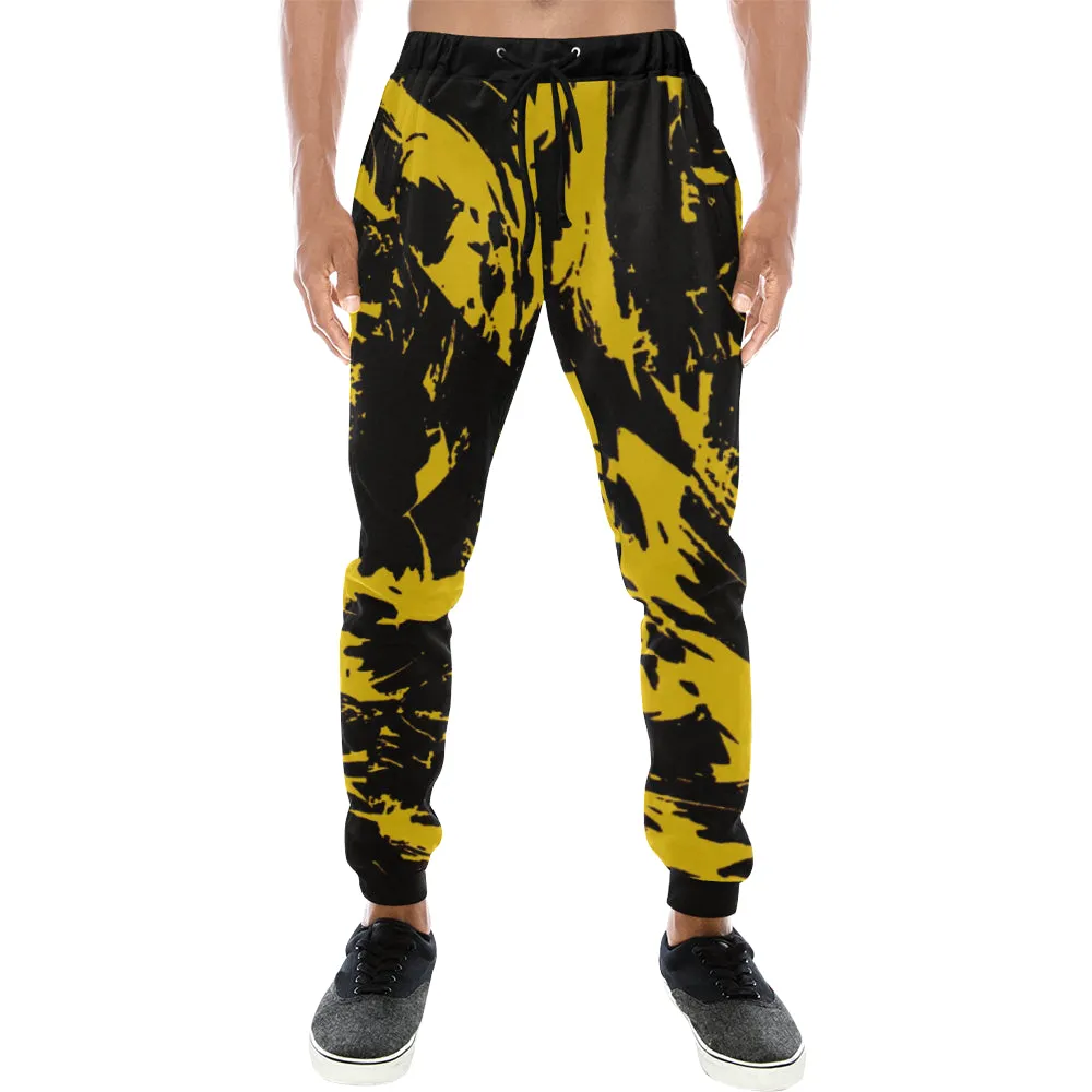 Black and Yellow Paint Splatter All Over Print Light-Weight Men's Jogger Sweatpants (Non Fleece Lined)