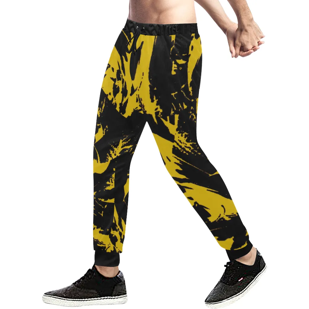 Black and Yellow Paint Splatter All Over Print Light-Weight Men's Jogger Sweatpants (Non Fleece Lined)