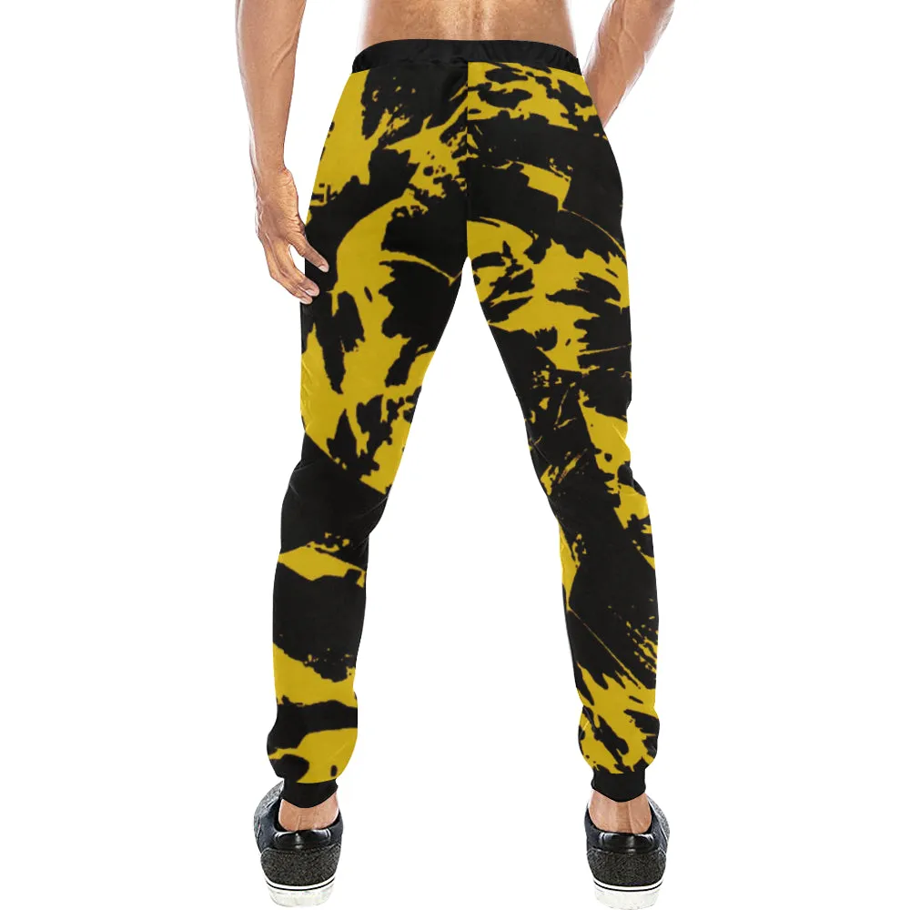 Black and Yellow Paint Splatter All Over Print Light-Weight Men's Jogger Sweatpants (Non Fleece Lined)