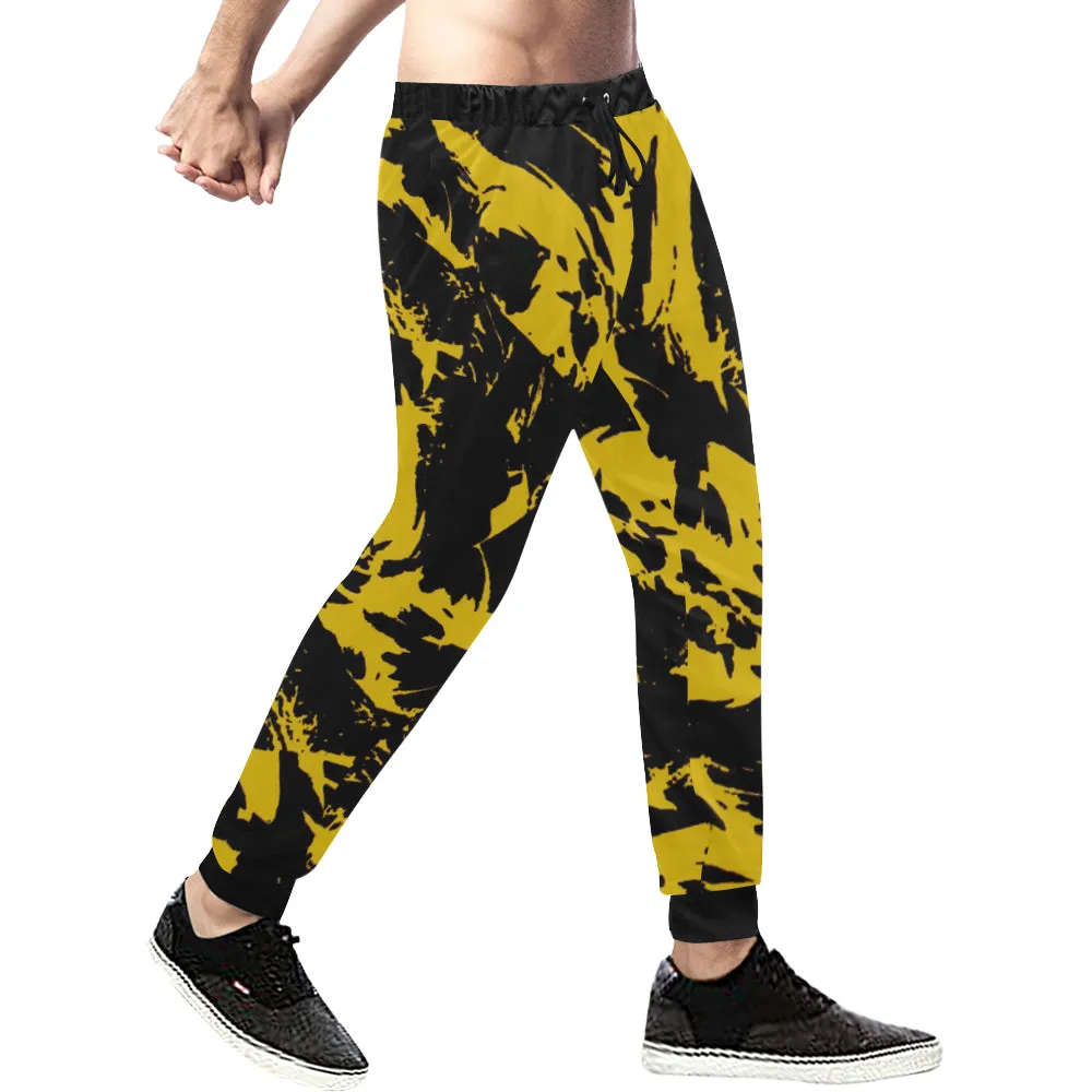 Black and Yellow Paint Splatter All Over Print Light-Weight Men's Jogger Sweatpants (Non Fleece Lined)