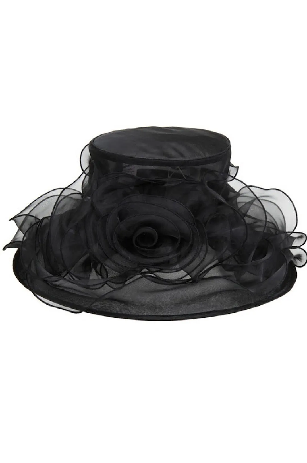 Black Floral Detail Organza Wide Brim Hat