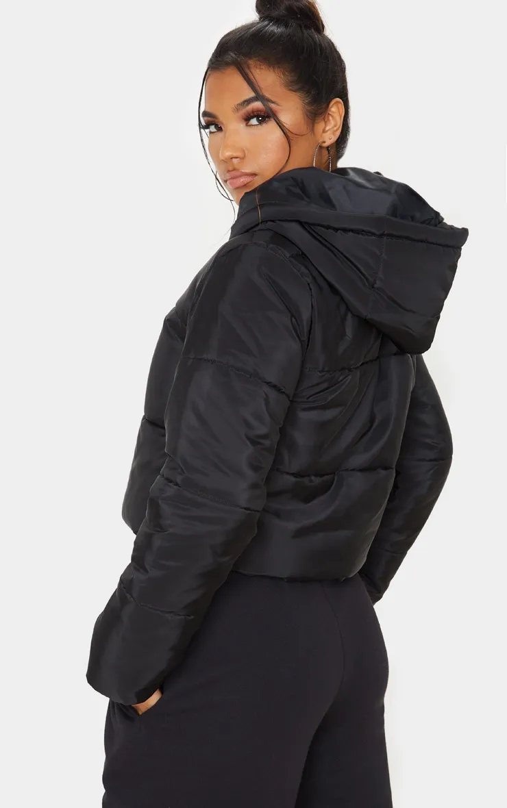 Black Hooded Cropped Puffer | Coats & Jackets