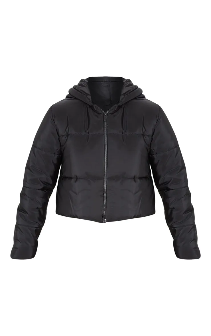 Black Hooded Cropped Puffer | Coats & Jackets