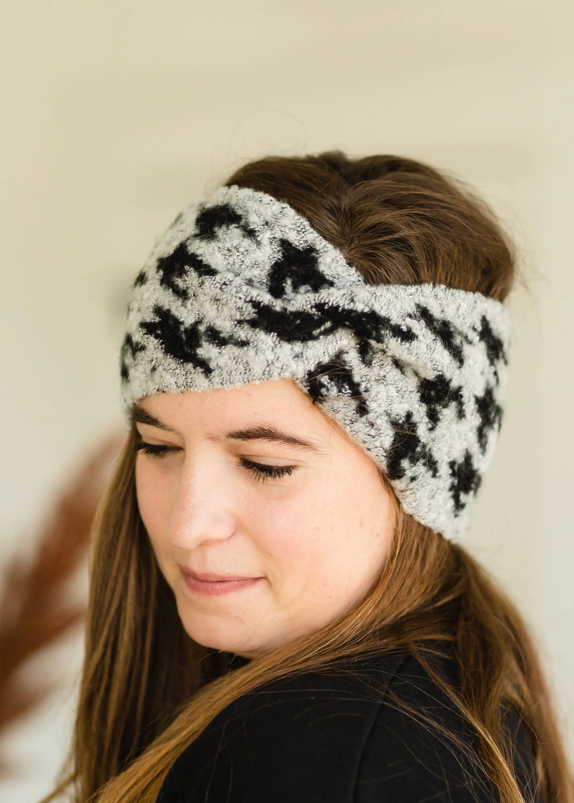 Black Houndstooth Twist Headband