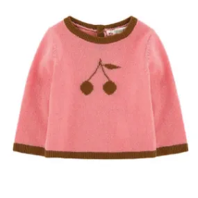 Bonpoint Bubblegum Pink Cashmere Jumper With Cherry Motif: 3 Years