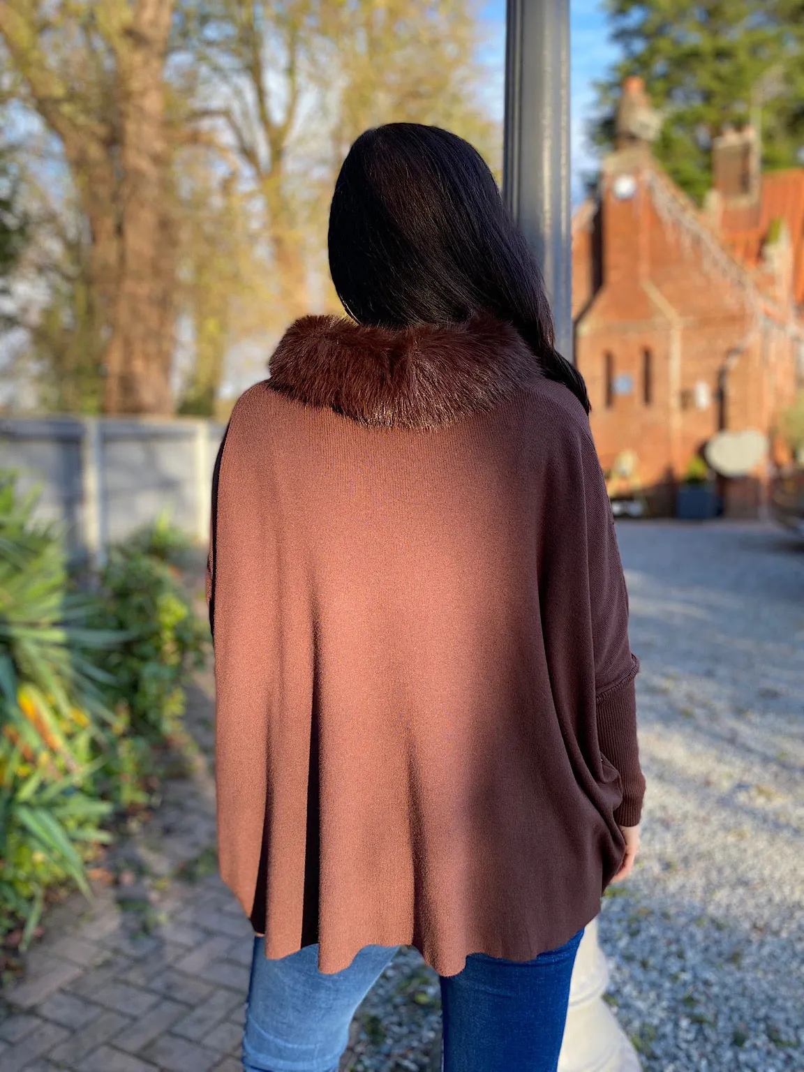 Chocolate Faux Fur Collar Jumper Mya