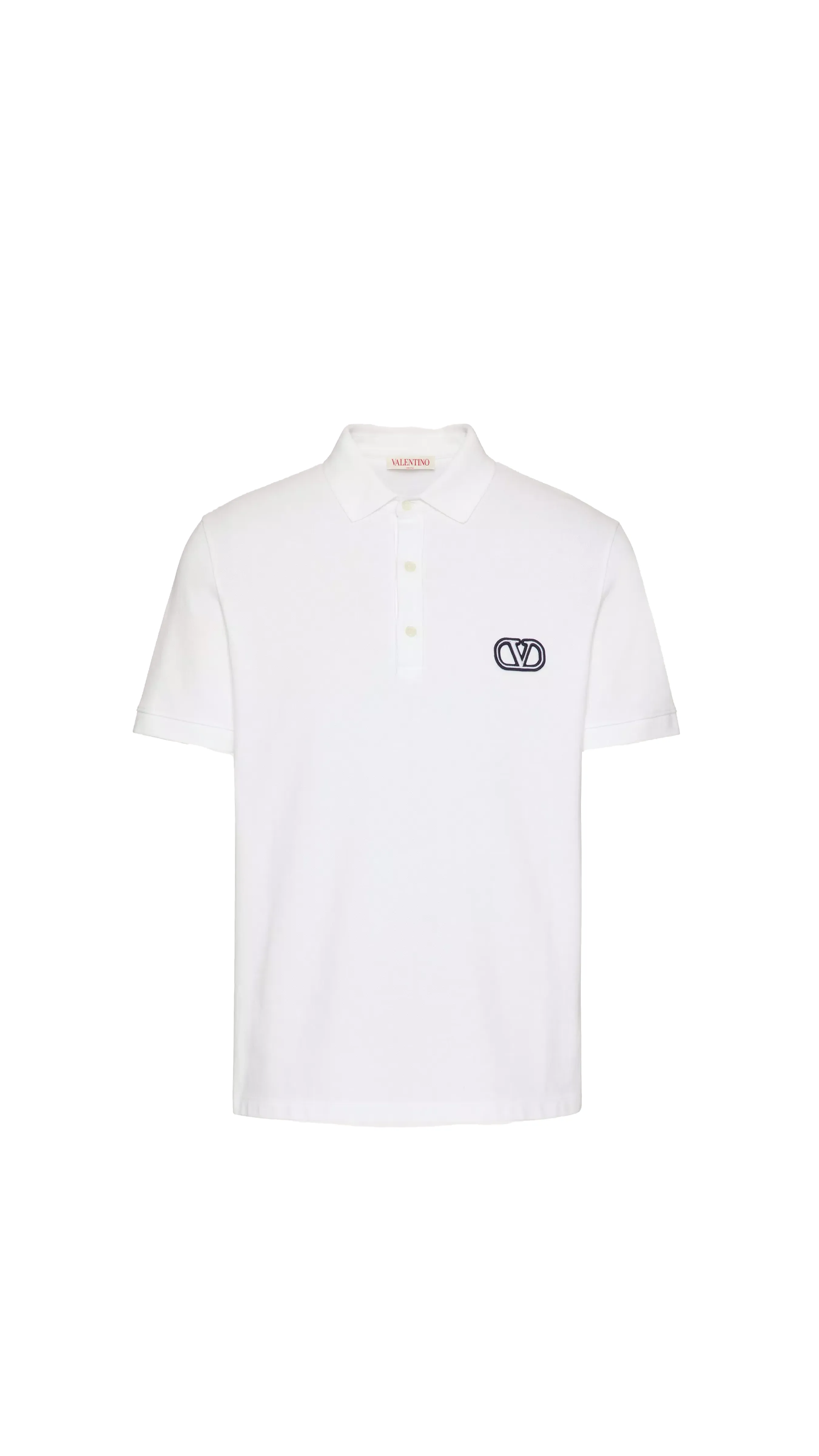 Cotton Piqué Polo Shirt With Vlogo Signature Patch - White