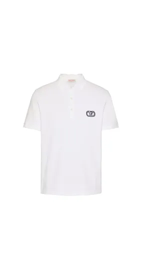 Cotton Piqué Polo Shirt With Vlogo Signature Patch - White