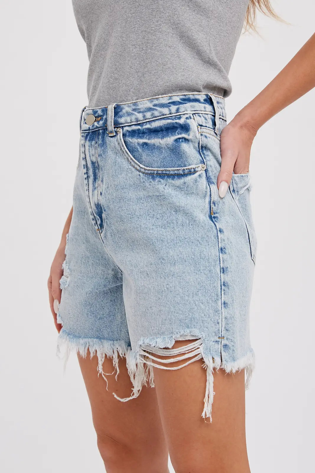 Distressed Mid-Length Shorts