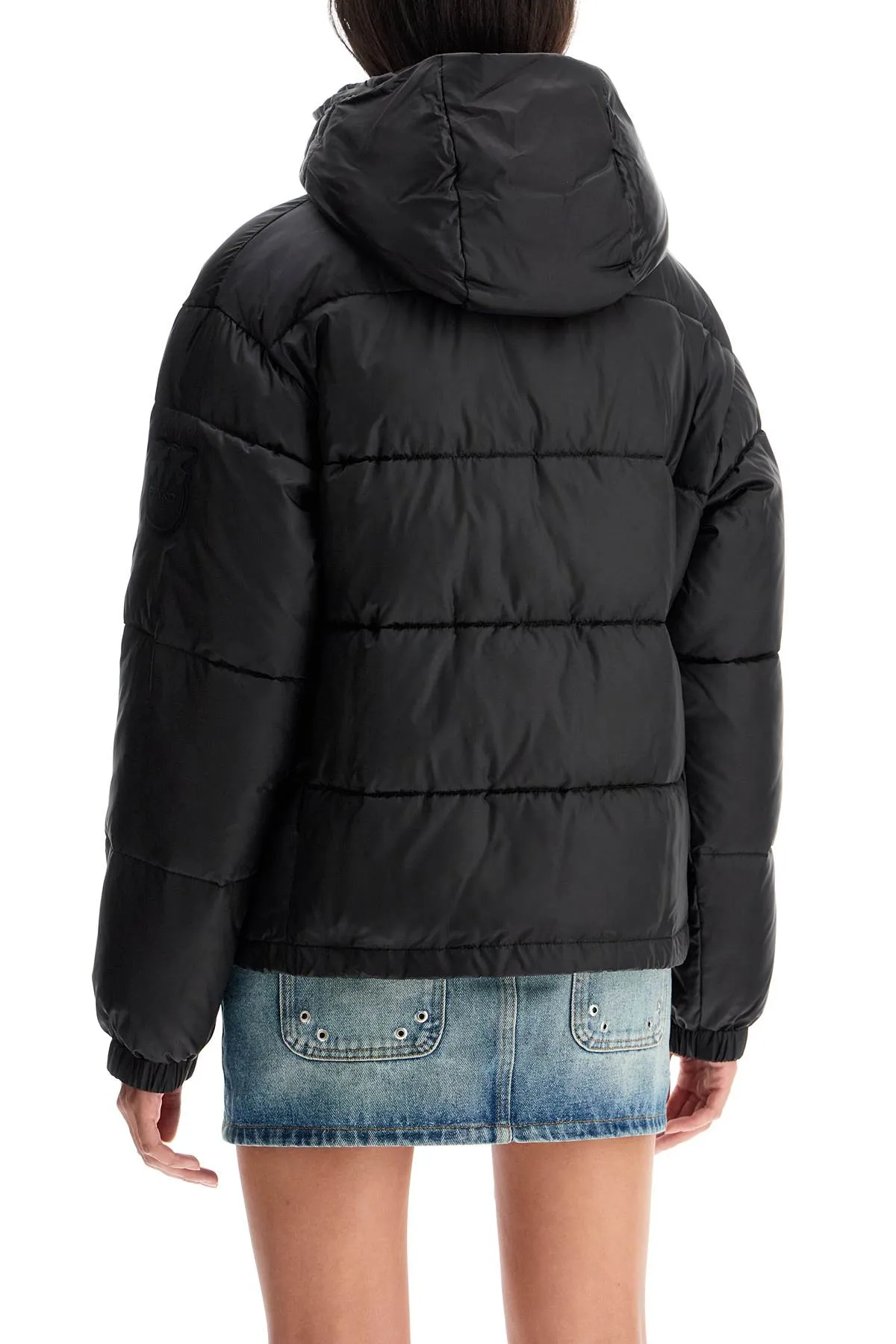 down jacket with logo patch