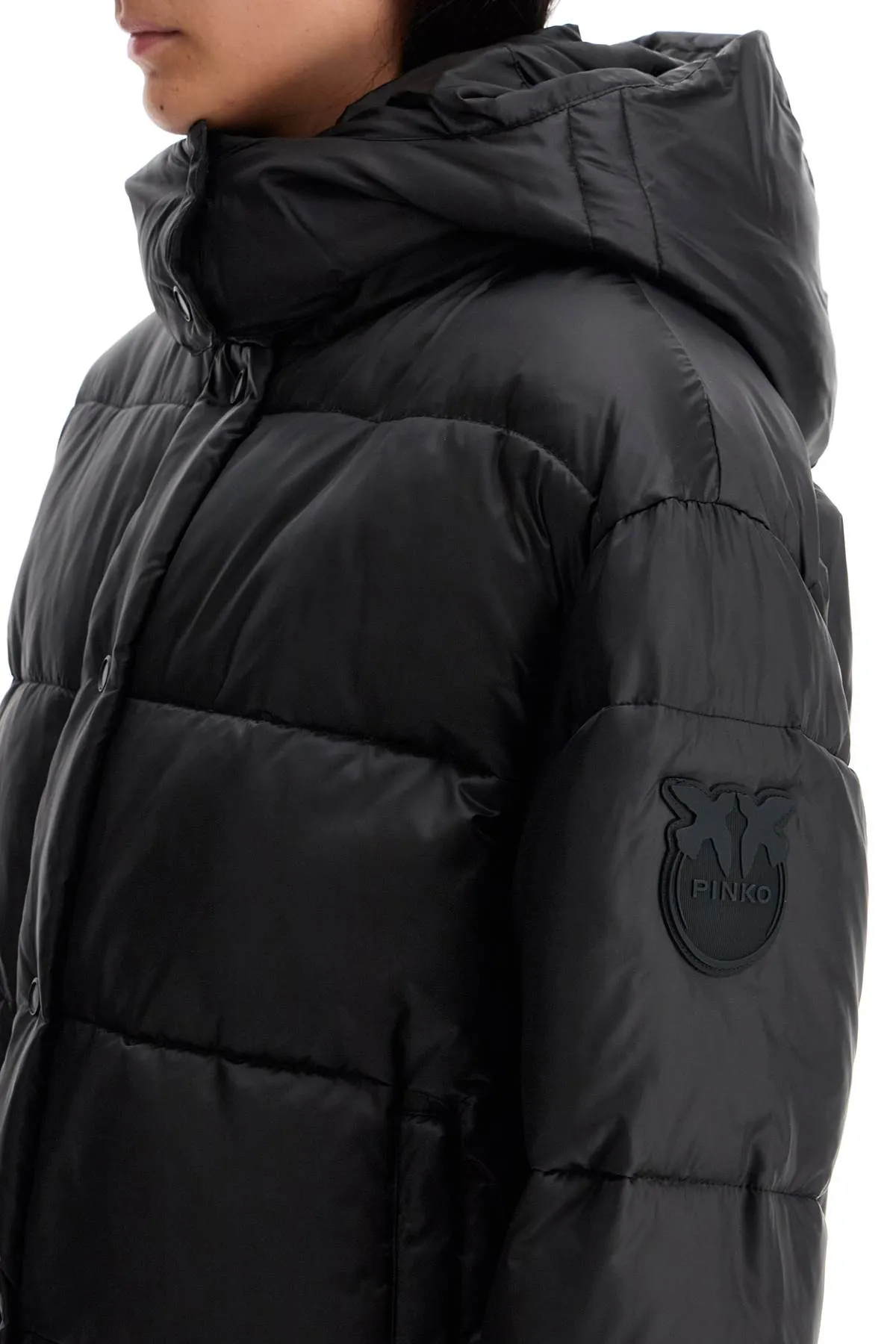 down jacket with logo patch