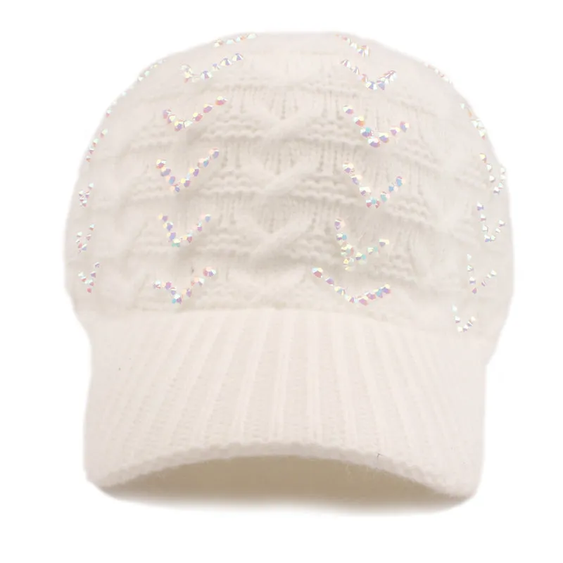 Elsa Winter Baseball Hat with AB Crystals in White