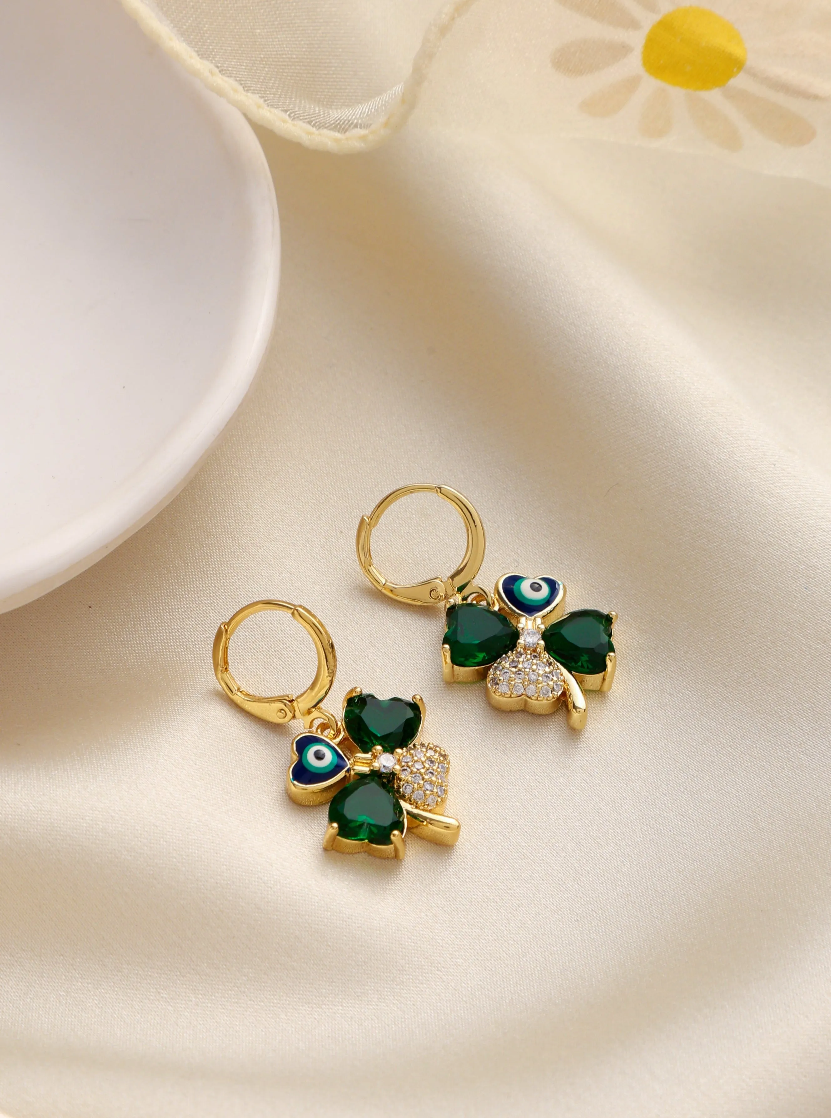 Evil Eye Clover Earrings