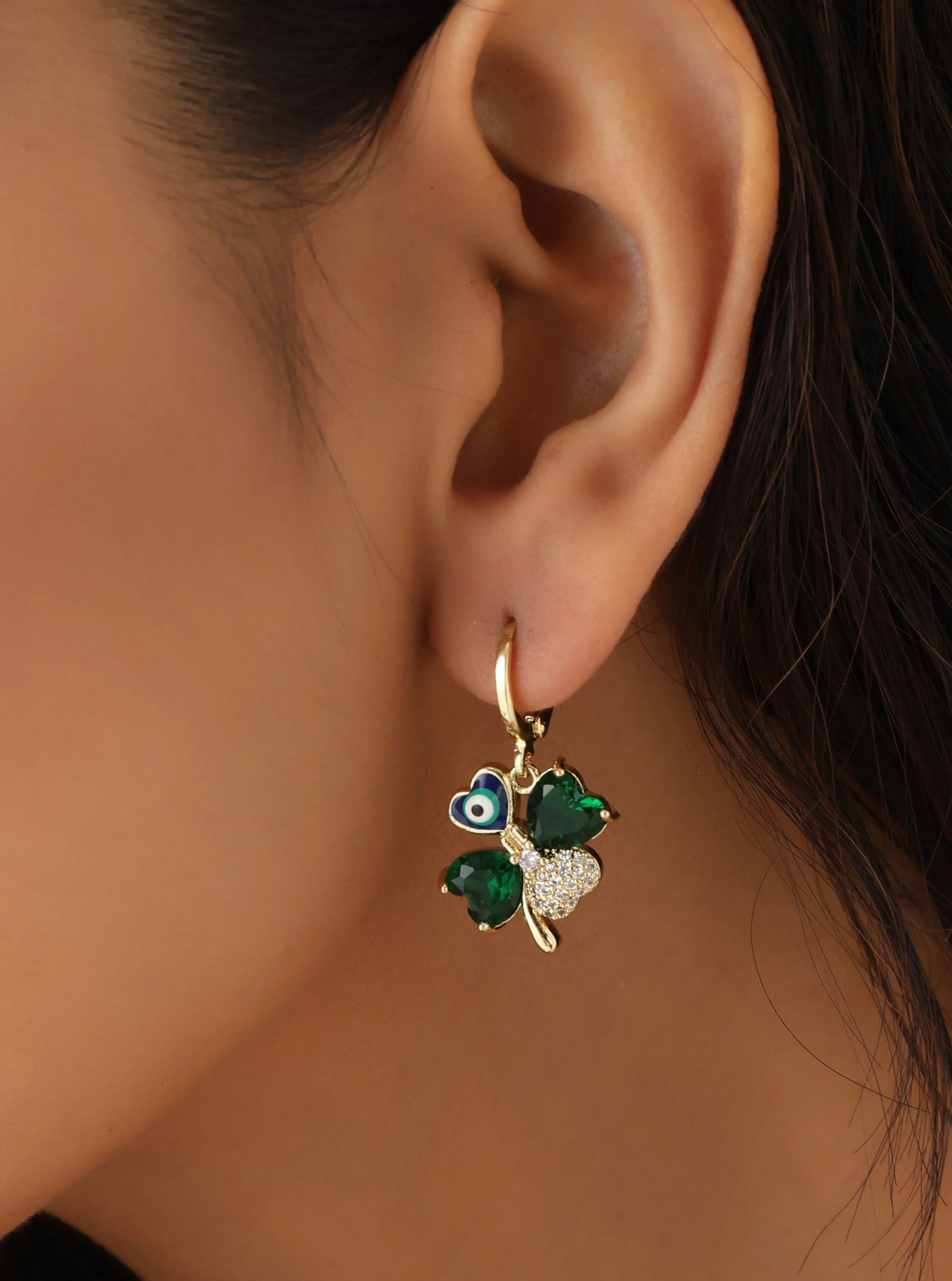 Evil Eye Clover Earrings