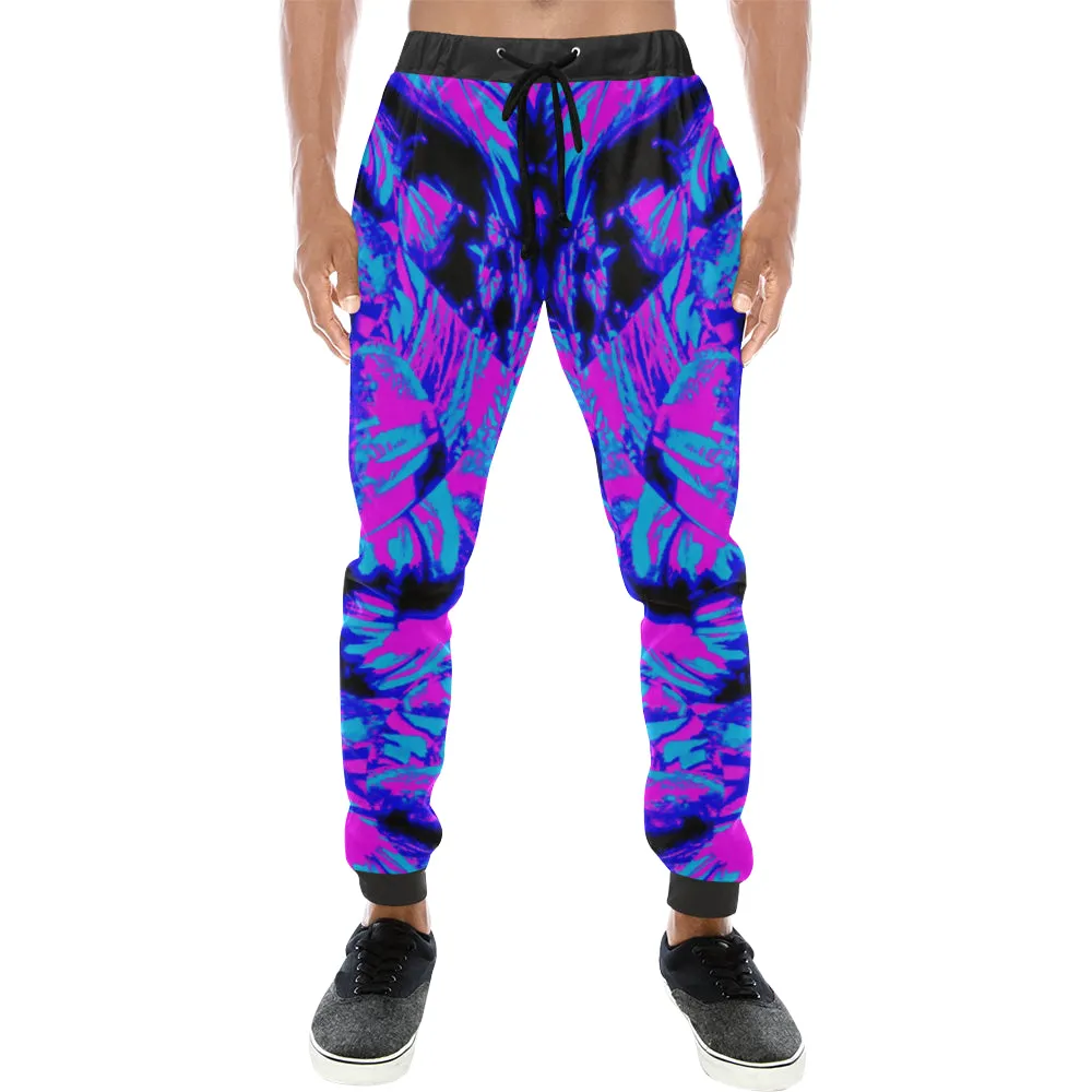 Fluorescent 80s Blacklight All Over Print Light-Weight Men's Jogger Sweatpants (Non Fleece Lined)