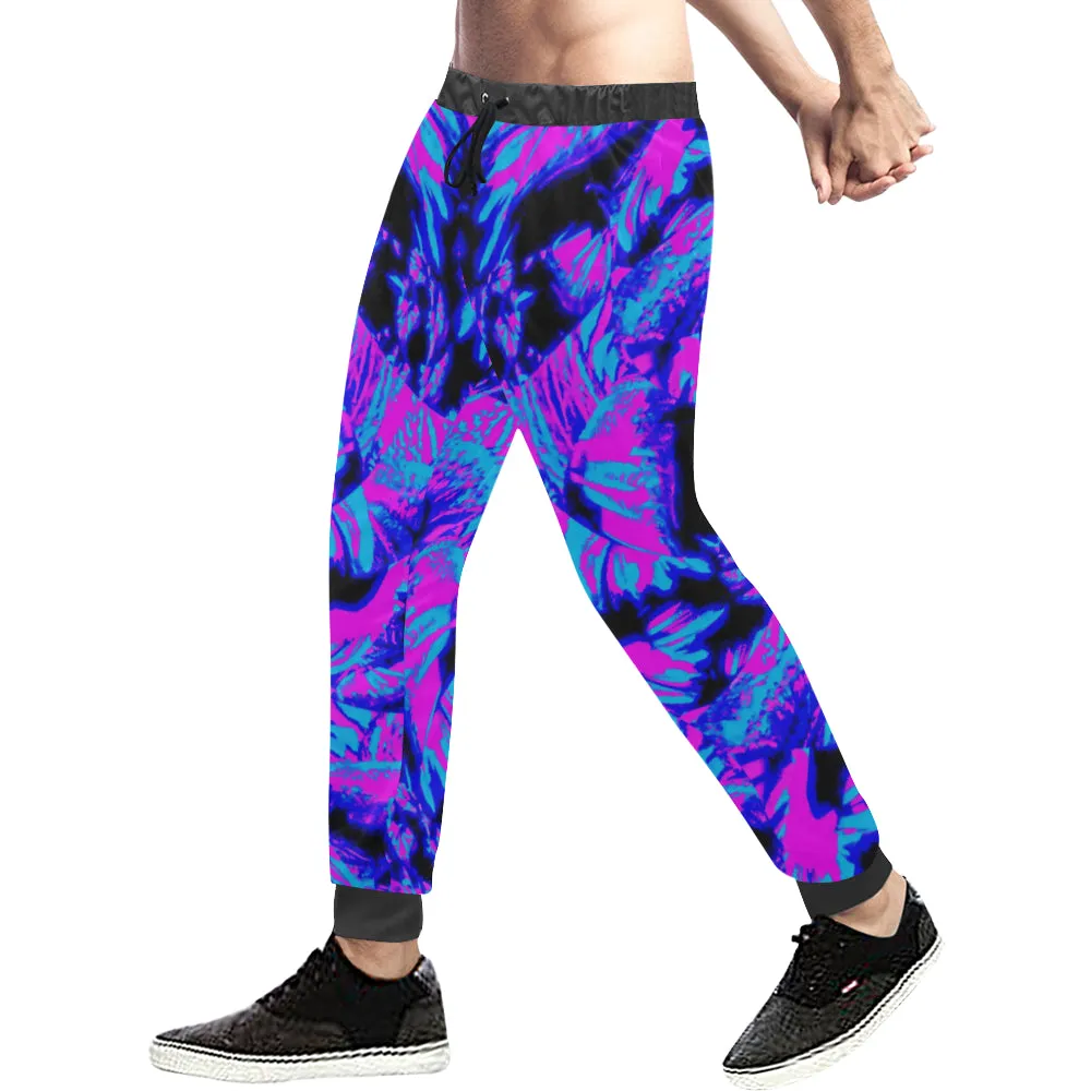 Fluorescent 80s Blacklight All Over Print Light-Weight Men's Jogger Sweatpants (Non Fleece Lined)