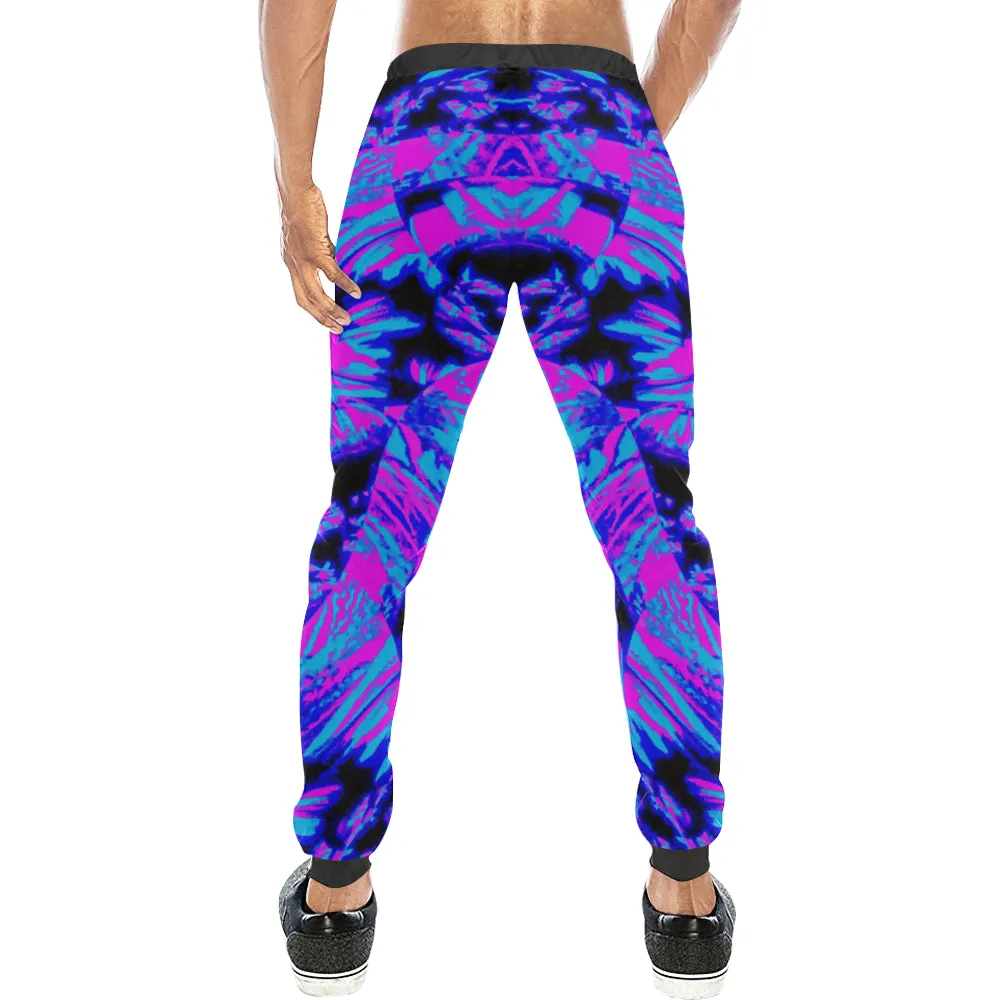 Fluorescent 80s Blacklight All Over Print Light-Weight Men's Jogger Sweatpants (Non Fleece Lined)