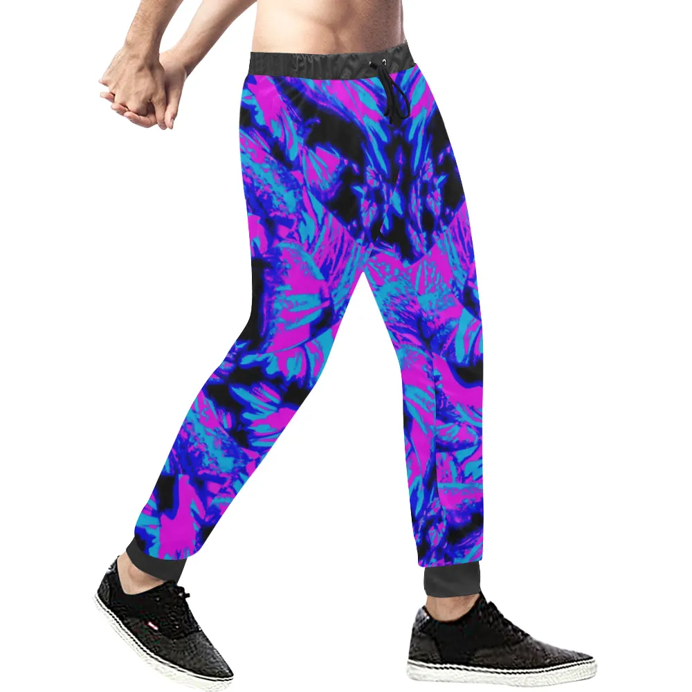 Fluorescent 80s Blacklight All Over Print Light-Weight Men's Jogger Sweatpants (Non Fleece Lined)