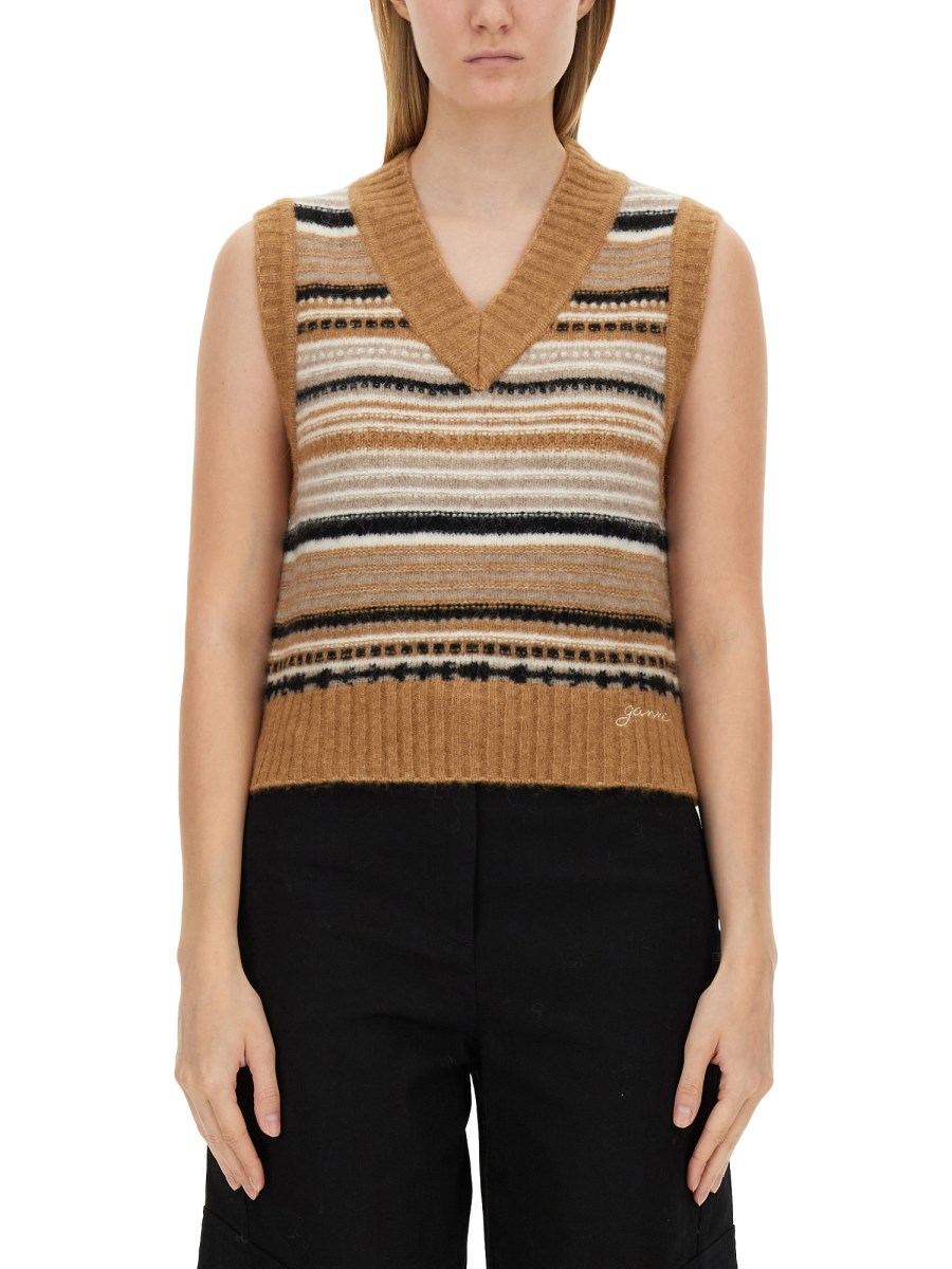 GANNI    V-NECK WOOL VEST