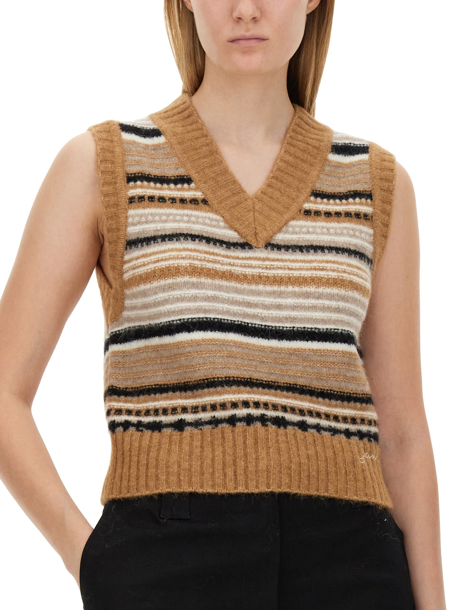 GANNI    V-NECK WOOL VEST